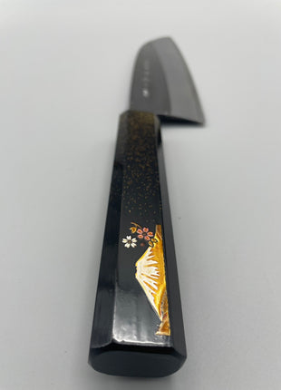 【三徳包丁】青鋼（磨き） 170mm 漆塗り柄　富士山と桜