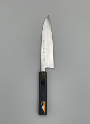 【牛刀包丁】青鋼（磨き） 170mm 漆塗り柄　富士山と桜