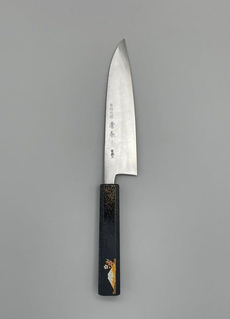 【牛刀包丁】青鋼（磨き） 170mm 漆塗り柄　富士山と桜