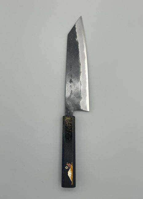 【切付包丁】青鋼（黒打ち） 185mm 漆塗り柄　富士山と桜