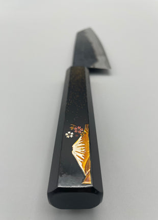 【切付包丁】青鋼（黒打ち） 165mm 漆塗り柄　富士山と桜