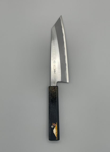 【切付包丁】青鋼（磨き） 170mm 漆塗り柄　富士山と桜
