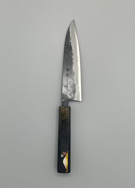 【牛刀包丁】青鋼（黒打ち） 170mm 漆塗り柄　富士山と桜