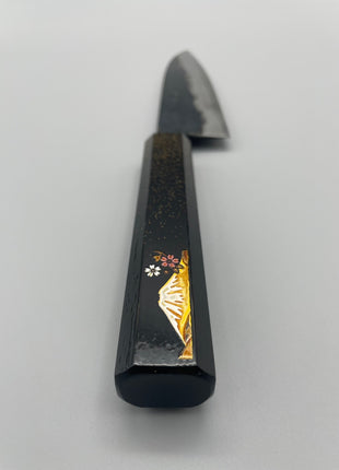 【牛刀包丁】青鋼（黒打ち） 170mm 漆塗り柄　富士山と桜