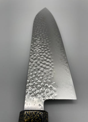 【三徳包丁】槌目ダマスカス 185mm 漆塗り柄　富士山と桜