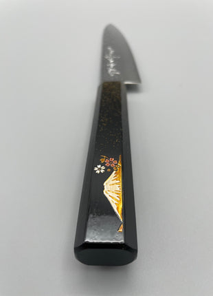 【ペティナイフ】槌目ダマスカス 150mm 漆塗り柄　富士山と桜