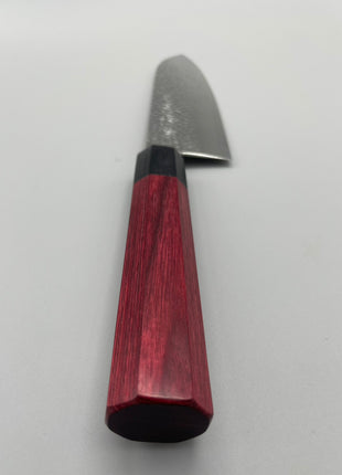 【三徳包丁】槌目ダマスカス 185mm 黒合板と赤合板の八角柄
