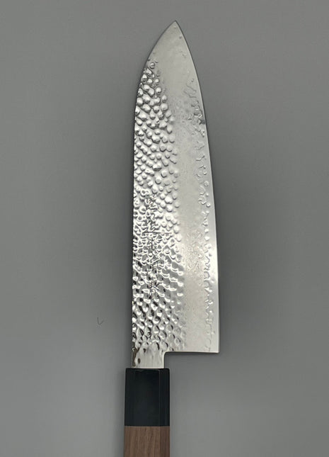 【三徳包丁】槌目ダマスカス 185mm 黒合板とくるみの八角柄