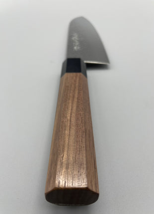 【三徳包丁】槌目ダマスカス 185mm 黒合板とくるみの八角柄