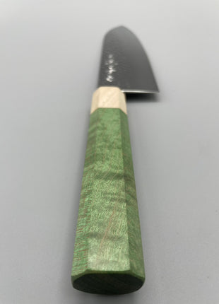 【三徳包丁】槌目ダマスカス 185mm メープルとスタビライズドウッド（グリーン）八角柄