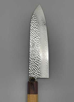 【三徳包丁】槌目ダマスカス 185mm マホガニーとけやき八角柄