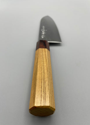 【三徳包丁】槌目ダマスカス 185mm マホガニーとけやき八角柄