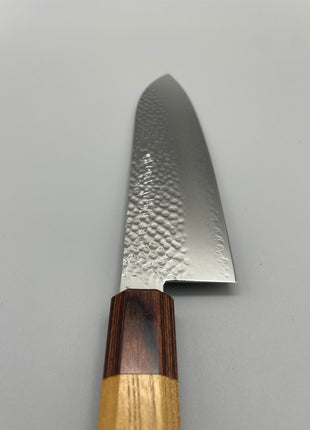 【三徳包丁】槌目ダマスカス 185mm マホガニーとけやき八角柄