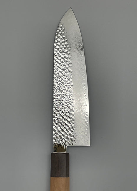 【三徳包丁】槌目ダマスカス 185mm 紫檀と桜八角柄
