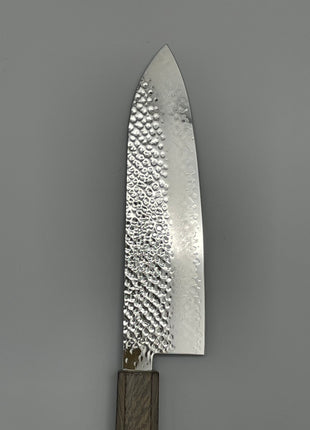 【三徳包丁】槌目ダマスカス 185mm 漆塗り（透木目）八角柄