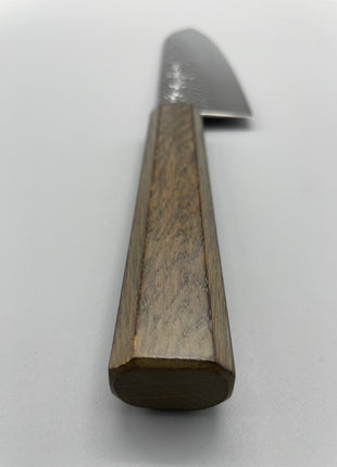 【三徳包丁】槌目ダマスカス 185mm 漆塗り（透木目）八角柄