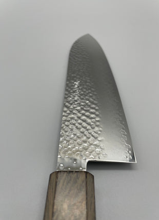 【三徳包丁】槌目ダマスカス 185mm 漆塗り（透木目）八角柄