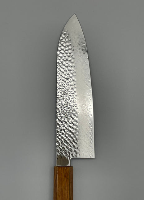 【三徳包丁】槌目ダマスカス 185mm 漆塗り（艶漆）八角柄