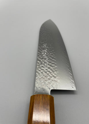 【三徳包丁】槌目ダマスカス 185mm 漆塗り（艶漆）八角柄
