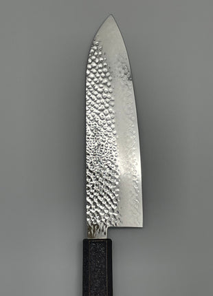 【三徳包丁】槌目ダマスカス 185mm 漆塗り（赤烈火黒）八角柄