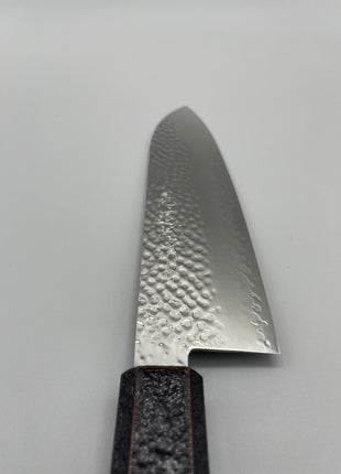 【三徳包丁】槌目ダマスカス 185mm 漆塗り（赤烈火黒）八角柄
