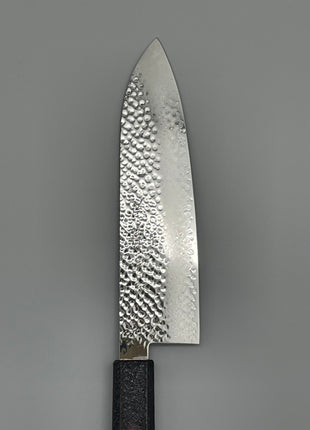 【三徳包丁】槌目ダマスカス 185mm 漆塗り（火炎漆）八角柄