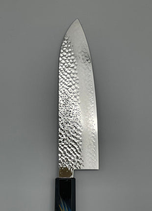 【三徳包丁】槌目ダマスカス 185mm 漆塗り（稲妻）八角柄