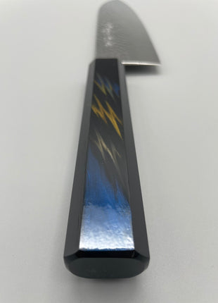 【三徳包丁】槌目ダマスカス 185mm 漆塗り（稲妻）八角柄