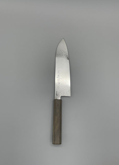 【三徳包丁】ダマスカス 185mm 漆塗り（透木目）八角柄