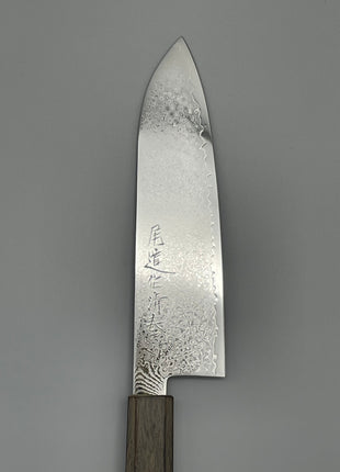 【三徳包丁】ダマスカス 185mm 漆塗り（透木目）八角柄