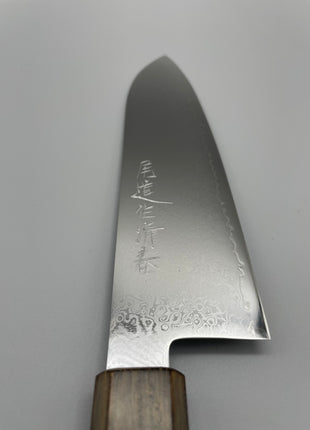 【三徳包丁】ダマスカス 185mm 漆塗り（透木目）八角柄