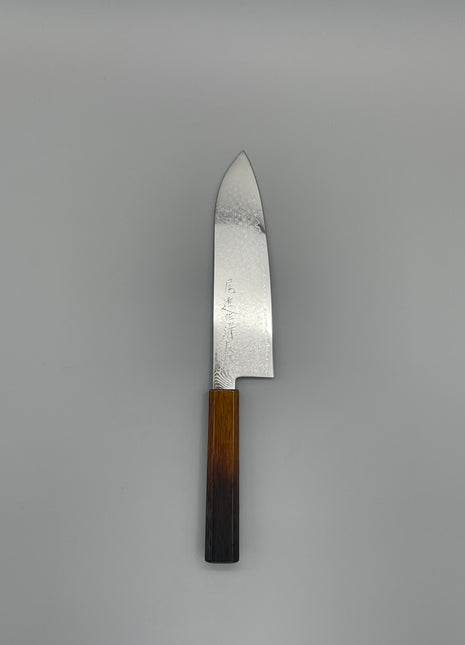 【三徳包丁】ダマスカス 185mm 漆塗り（艶漆）八角柄