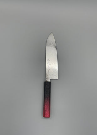 【三徳包丁】ダマスカス 185mm 漆塗り（赤烈火黒）八角柄