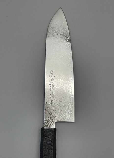 【三徳包丁】ダマスカス 185mm 漆塗り（赤烈火黒）八角柄