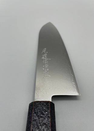 【三徳包丁】ダマスカス 185mm 漆塗り（赤烈火黒）八角柄