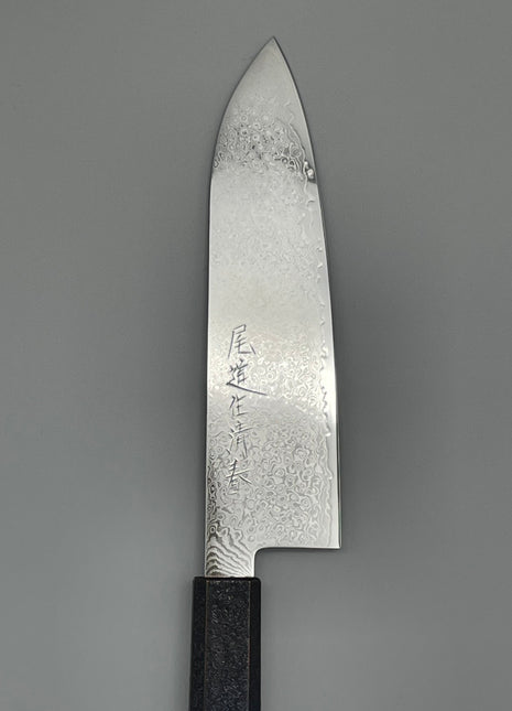 【三徳包丁】ダマスカス 185mm 漆塗り（青烈火黒）八角柄