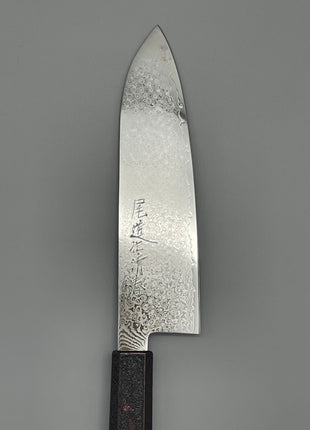 【三徳包丁】ダマスカス 185mm 漆塗り（火炎漆）八角柄