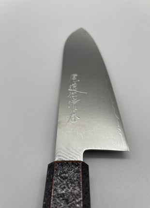 【三徳包丁】ダマスカス 185mm 漆塗り（火炎漆）八角柄