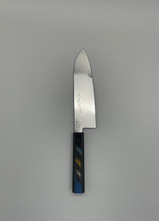 【三徳包丁】ダマスカス 185mm 漆塗り（稲妻）八角柄