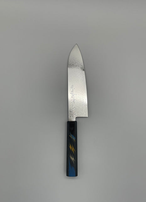 【三徳包丁】ダマスカス 185mm 漆塗り（稲妻）八角柄