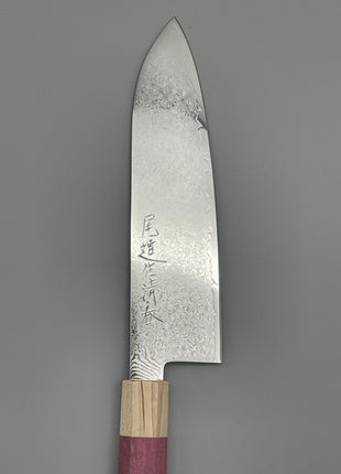 【三徳包丁】ダマスカス 185mm メープルとスタビライズドウッド（ピンク）八角柄