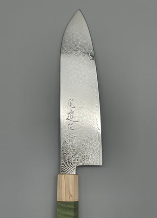 【三徳包丁】ダマスカス 185mm メープルとスタビライズドウッド（グリーン）八角柄