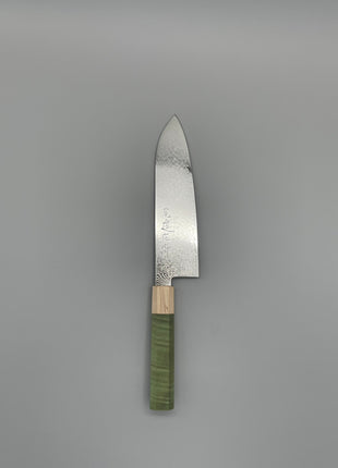 【三徳包丁】ダマスカス 185mm メープルとスタビライズドウッド（グリーン）八角柄