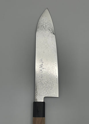 【三徳包丁】ダマスカス 185mm 黒合板とくるみ八角柄