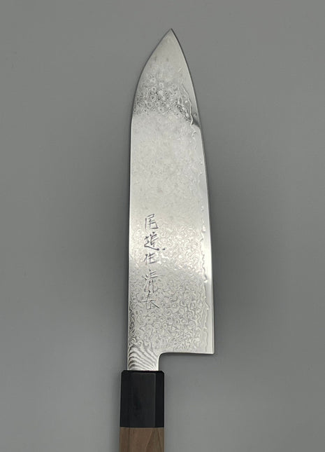 【三徳包丁】ダマスカス 185mm 黒合板とくるみ八角柄