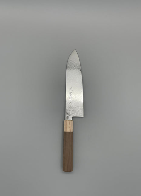 【三徳包丁】ダマスカス 185mm メープルとくるみ八角柄