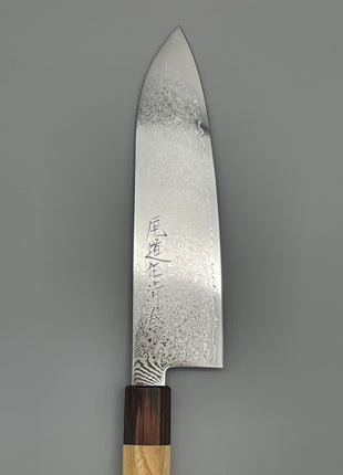 【三徳包丁】ダマスカス 185mm マホガニーとけやき八角柄