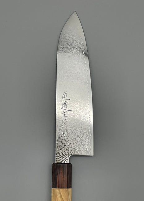 【三徳包丁】ダマスカス 185mm マホガニーとけやき八角柄