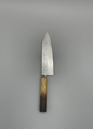 【切付包丁】槌目ダマスカス 185mm 漆塗り（焼漆）八角柄