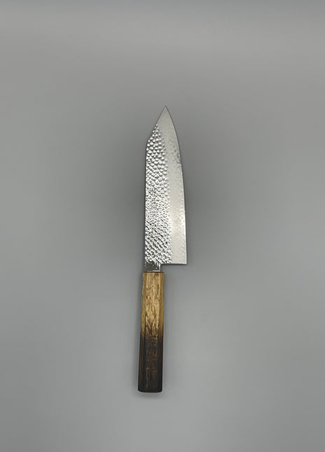 【切付包丁】槌目ダマスカス 185mm 漆塗り（焼漆）八角柄